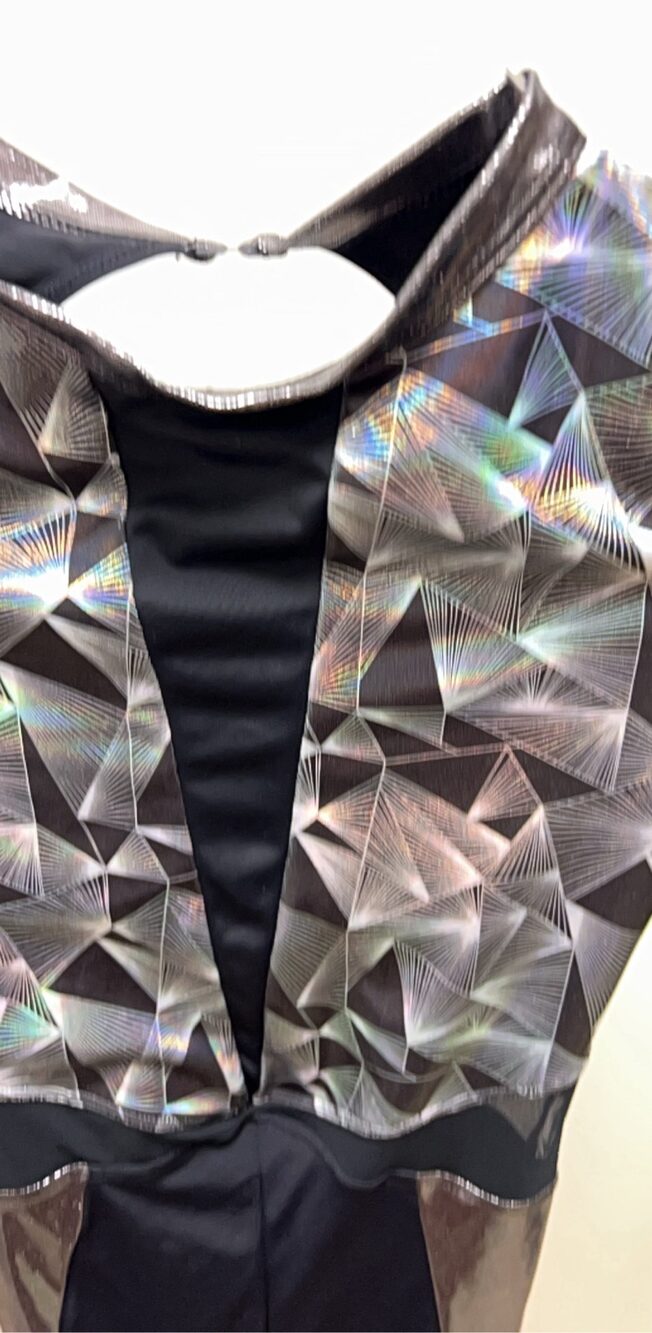 Weissman Black & Multi Geometric Leotard SA with Mesh & Metallic Detail - Picture 2 of 5